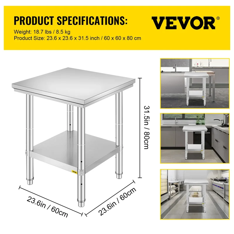 Commercial Stainless Steel Kitchen Work Bench With Undershelf