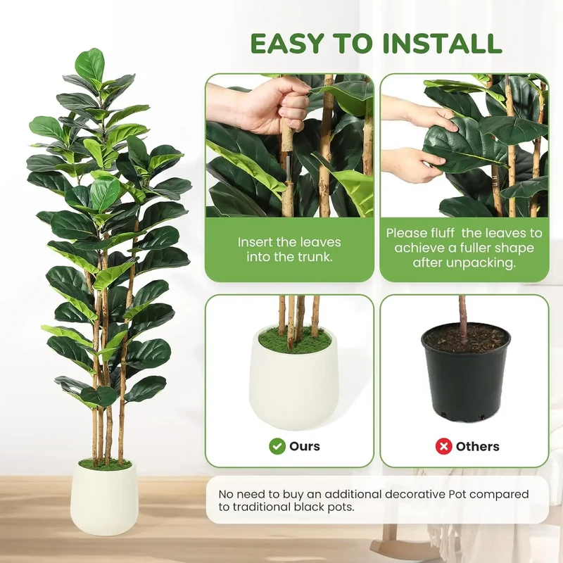 HiMISS Artificial Fiddle Leaf Fig Tree With Pot Outdoor Decor