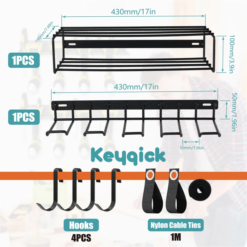 Heavy Duty Metal Wall Mounted Power Tool Storage Rack