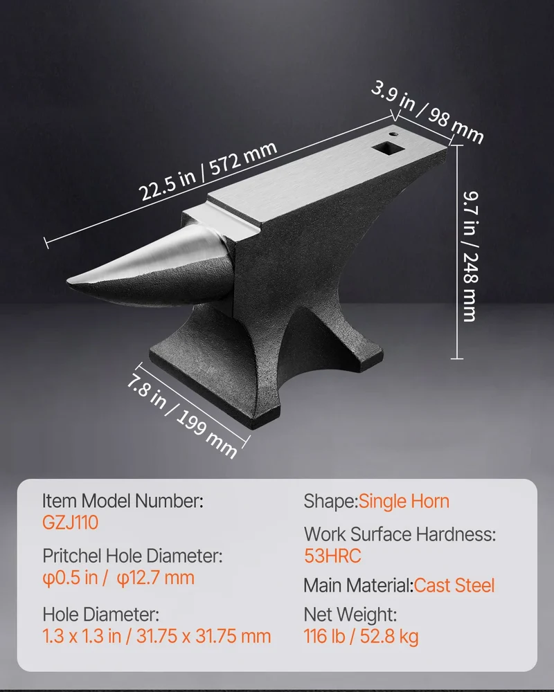 SucceBuy Cast Steel Single Horn Anvil For Professional Blacksmith