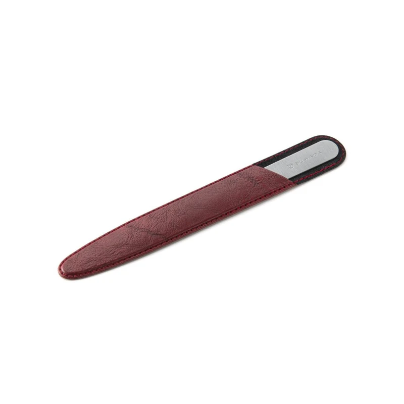 Long Stainless Steel Nail File - Red Leather Sheath