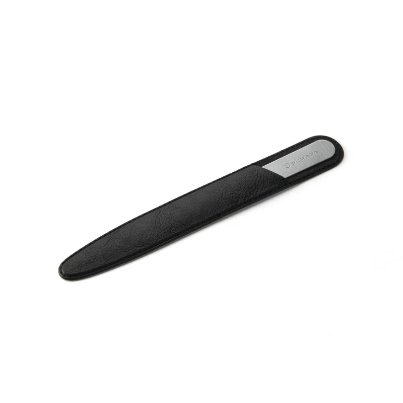Long Stainless Steel Nail File - Black Leather Sheath