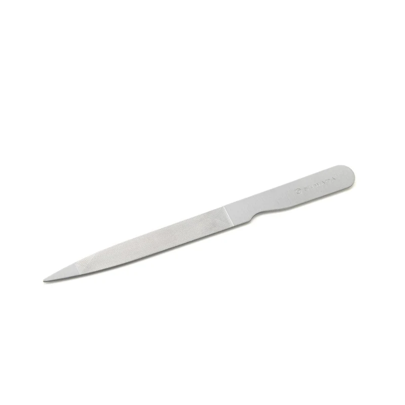 Long Stainless Steel Nail File - Black Leather Sheath
