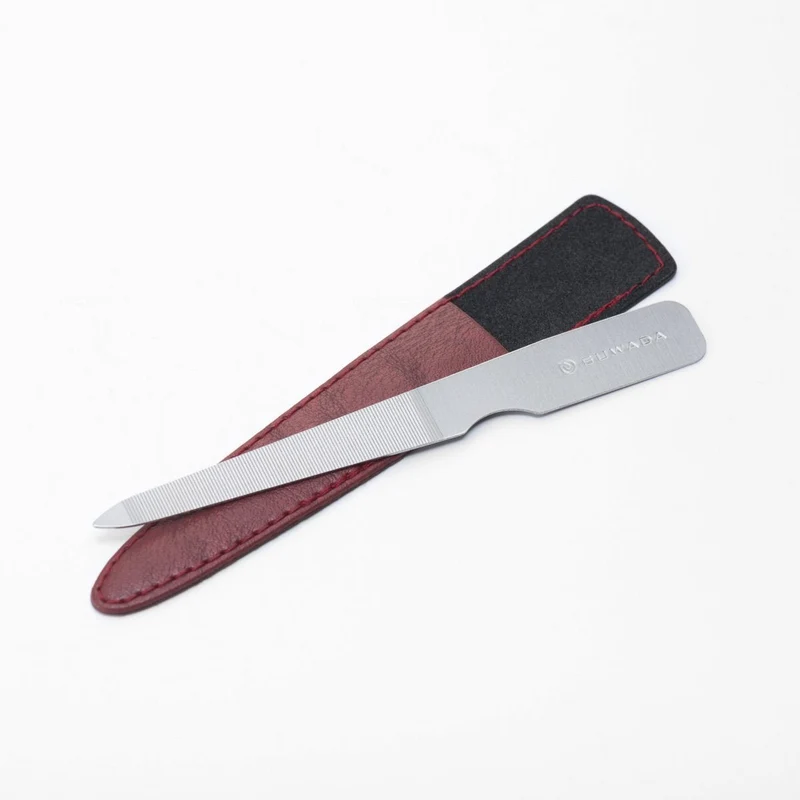 Stainless Steel Nail File - Red Leather Sheath