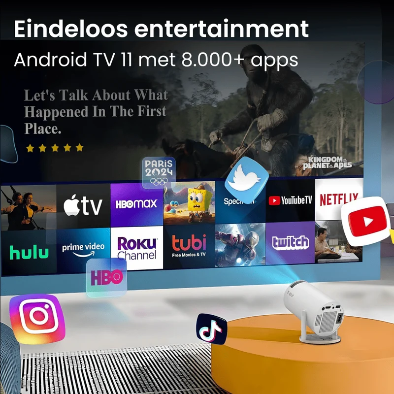Draagbare 4K mini-beamer met Android TV 11