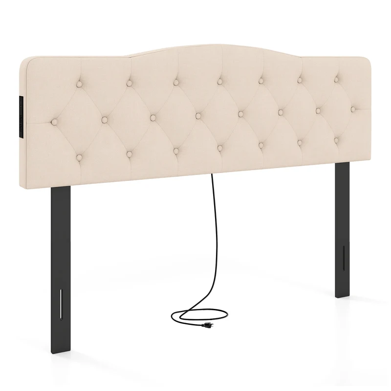 Homasis Tufted Upholstered Headboard With Built In Outlets