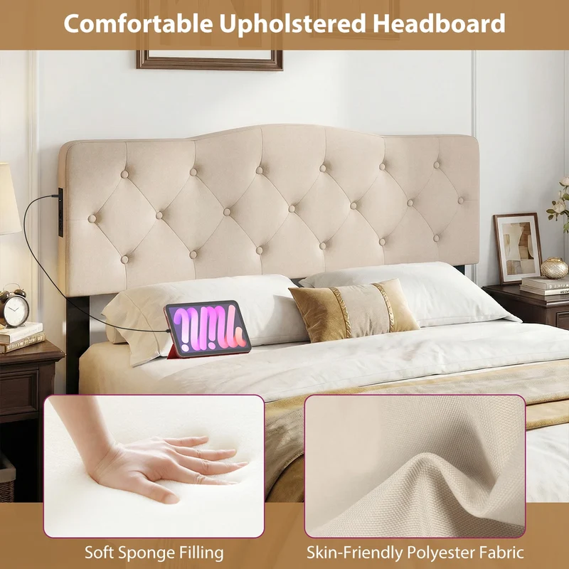 Homasis Tufted Upholstered Headboard With Built In Outlets