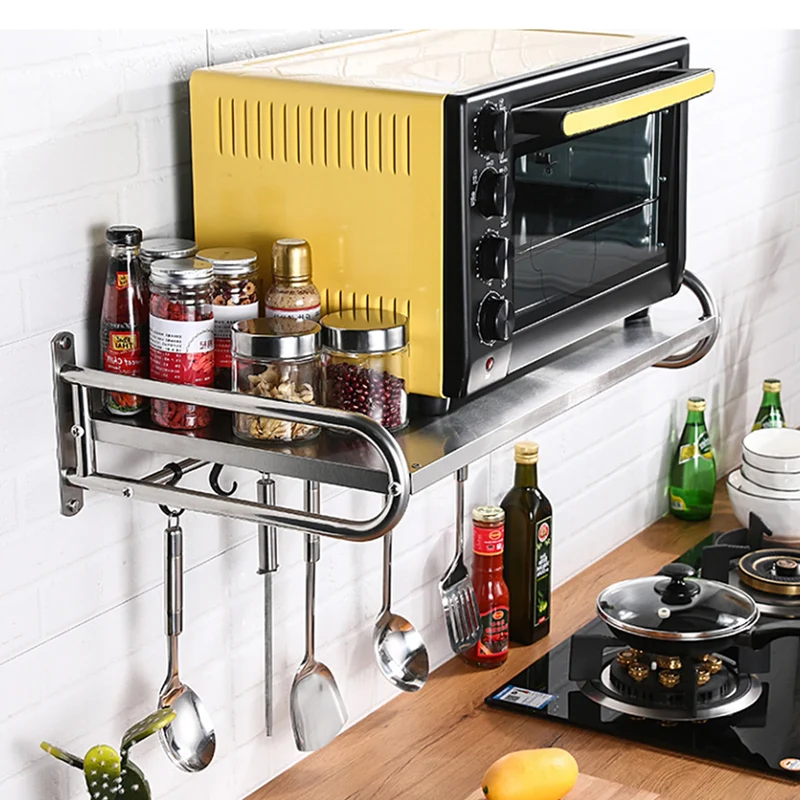 Wall Mounted Stainless Steel Microwave Oven Kitchen Shelf