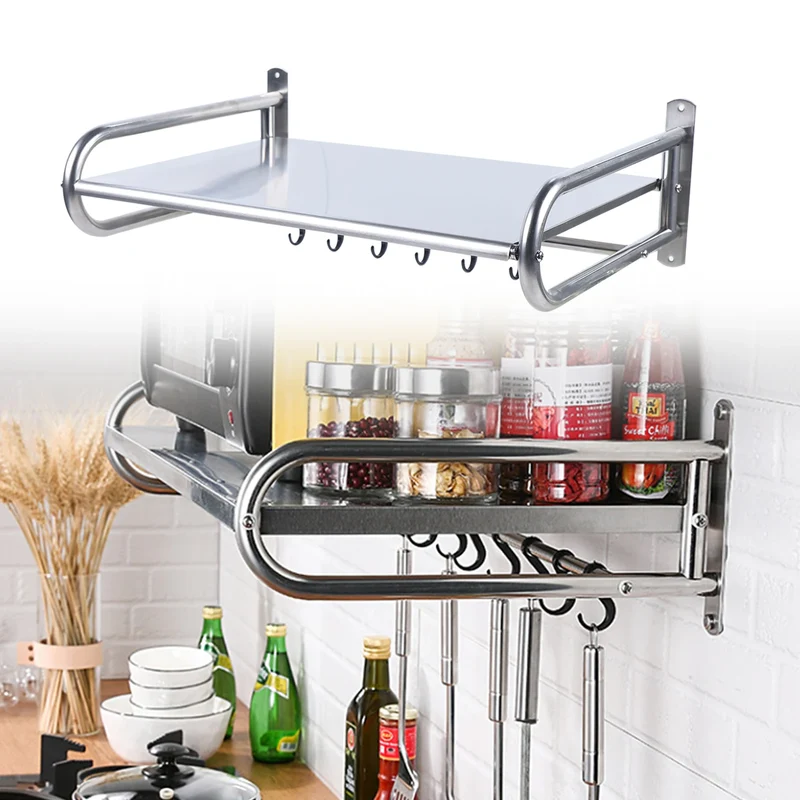 Wall Mounted Stainless Steel Microwave Oven Kitchen Shelf