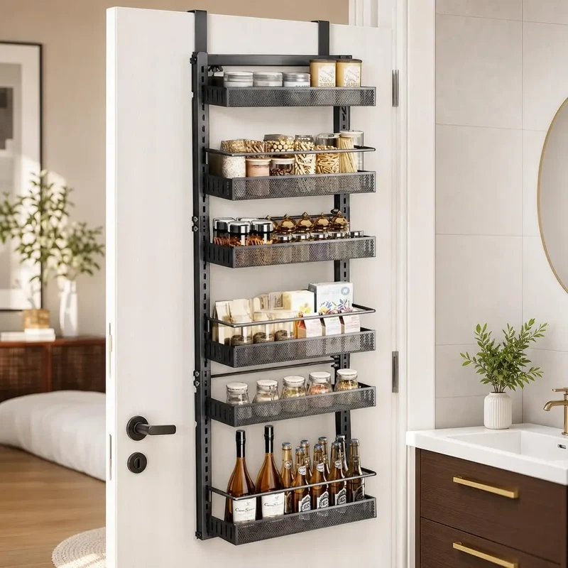 HiMiss Adjustable Six Tier Metal Pantry Spice Storage Rack