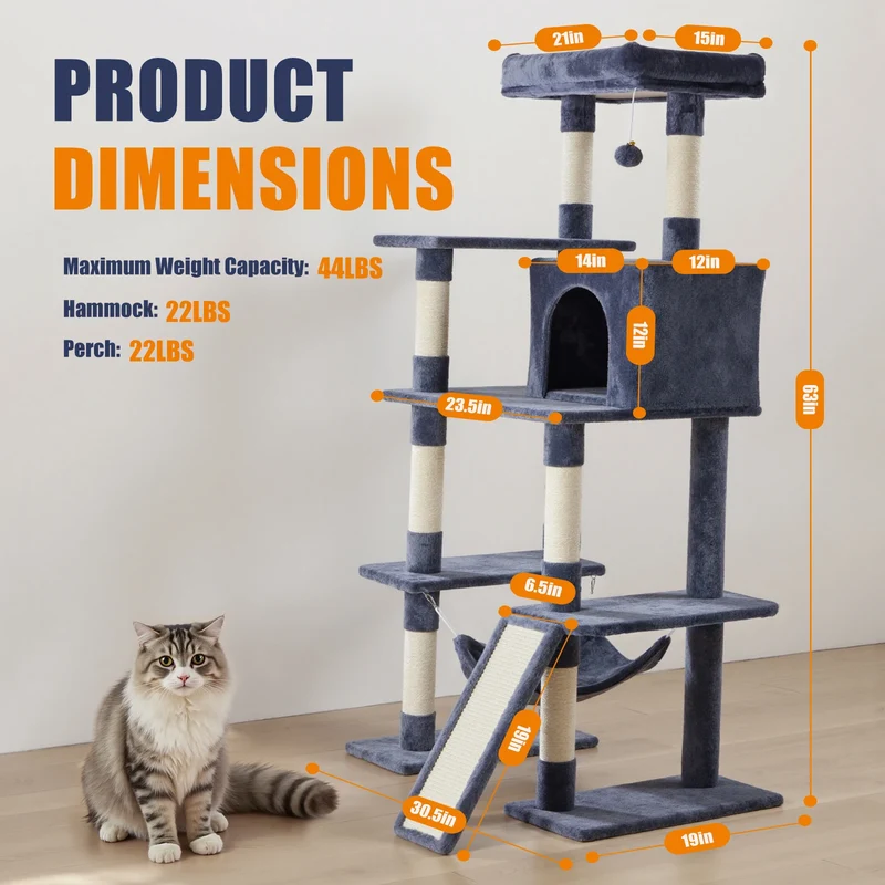 Jhk Stable Multi Tier Cat Tree With Natural Sisal Posts