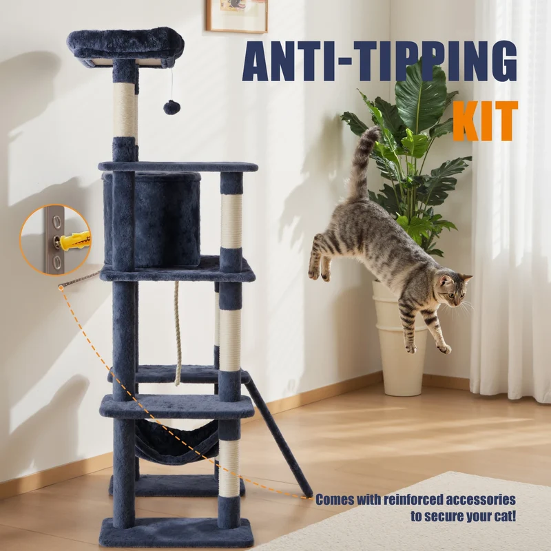 Jhk Stable Multi Tier Cat Tree With Natural Sisal Posts