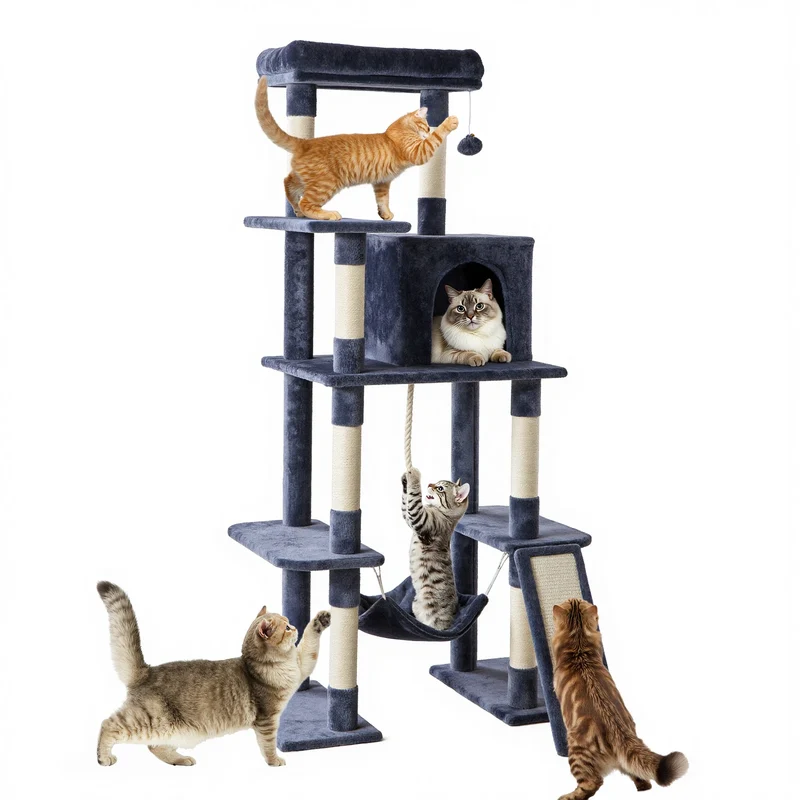 Jhk Stable Multi Tier Cat Tree With Natural Sisal Posts