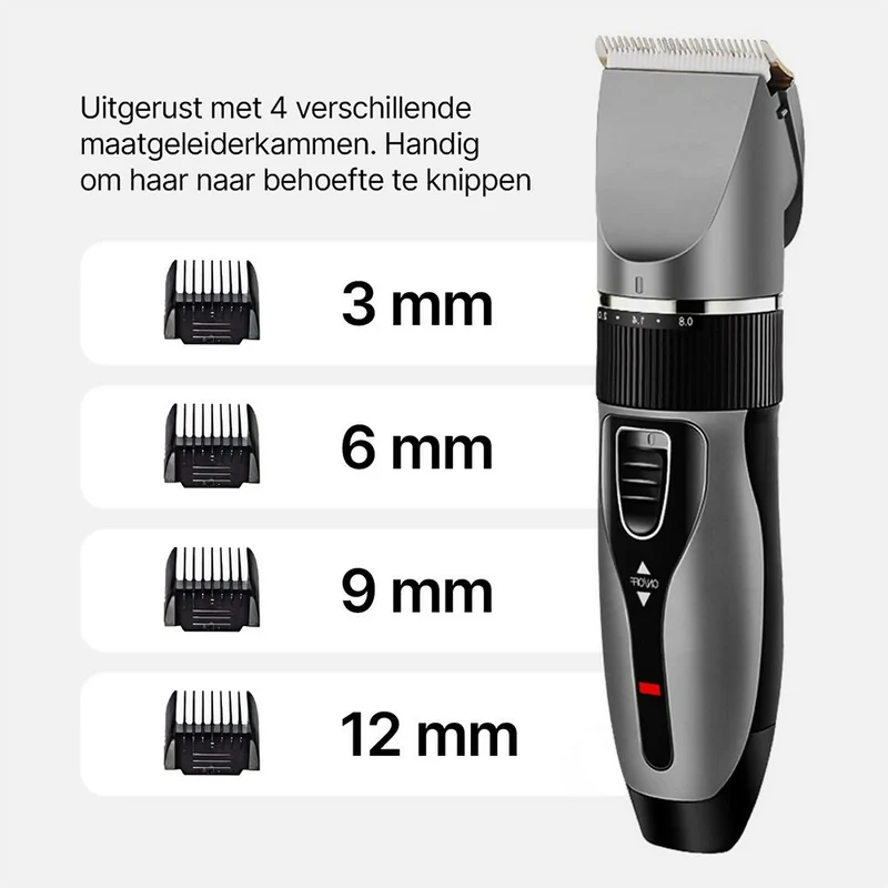 Tondeuse voor mannen / elektrisch oplaadbare baardtrimmer / ook geschikt voor honden / met geleidingskammen / 5 standen / eenvoudig te reinigen