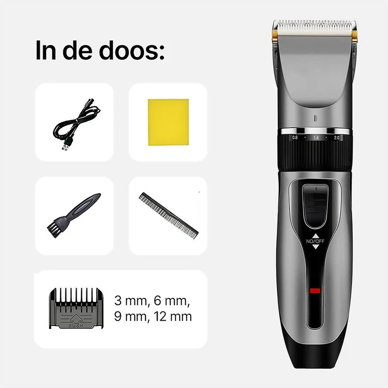 Tondeuse voor mannen / elektrisch oplaadbare baardtrimmer / ook geschikt voor honden / met geleidingskammen / 5 standen / eenvoudig te reinigen