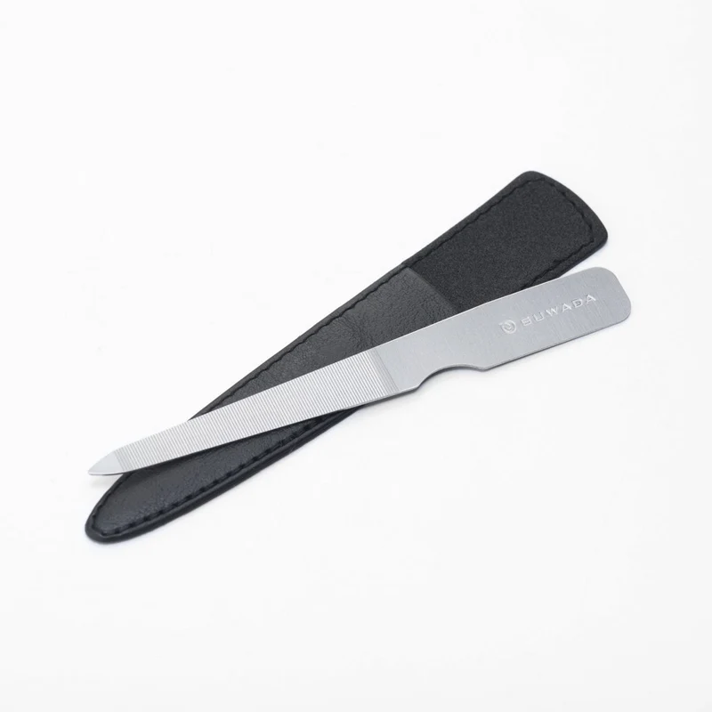 Stainless Steel Nail File - Black Leather Sheath